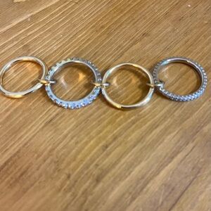 Stack able gold tone and cubic zirconia ring size 7 1/2 4 rings